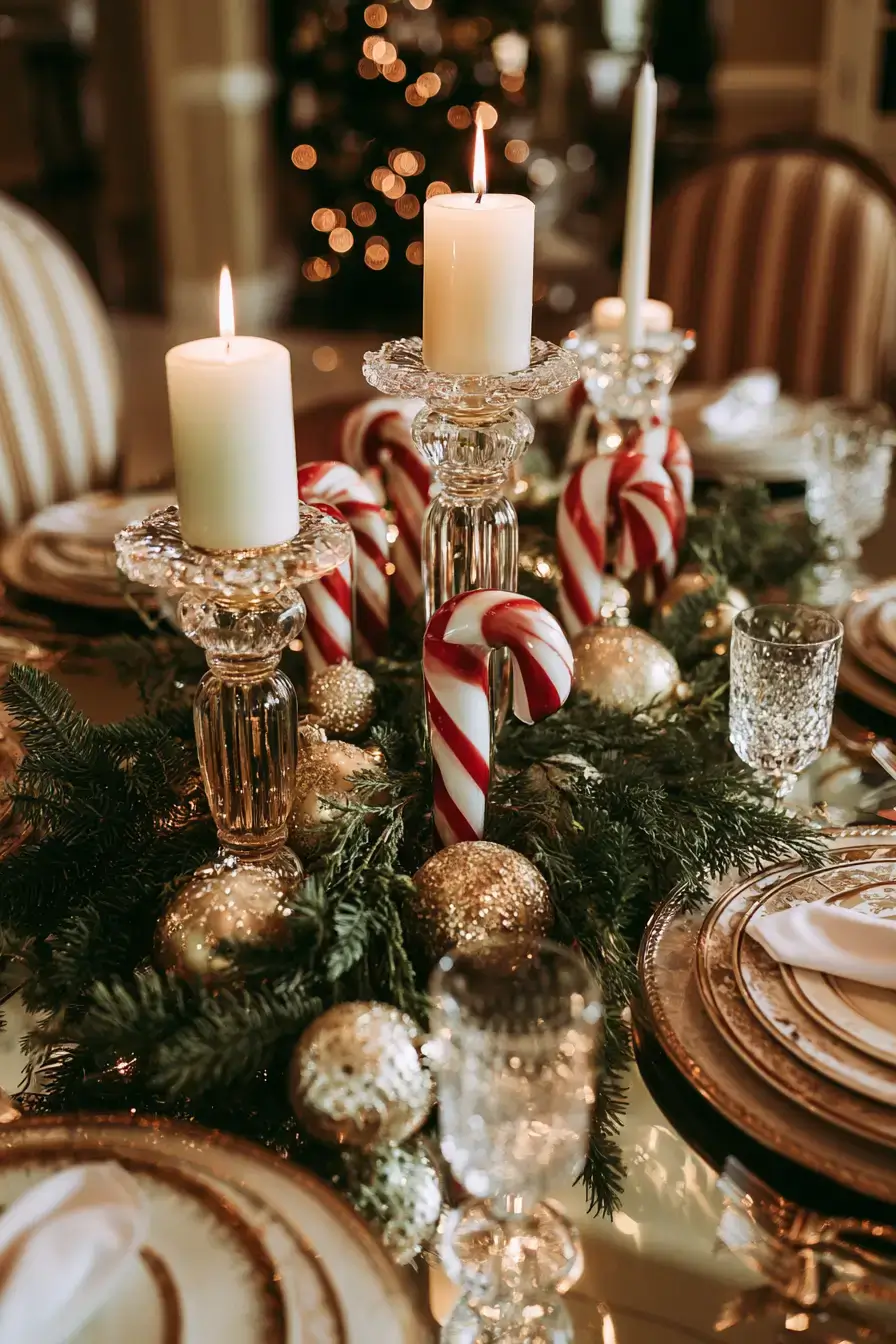 27 Candy Cane Centerpiece Ideas for Cozy Holiday Gatherings 8 elegant holiday candle display 1
