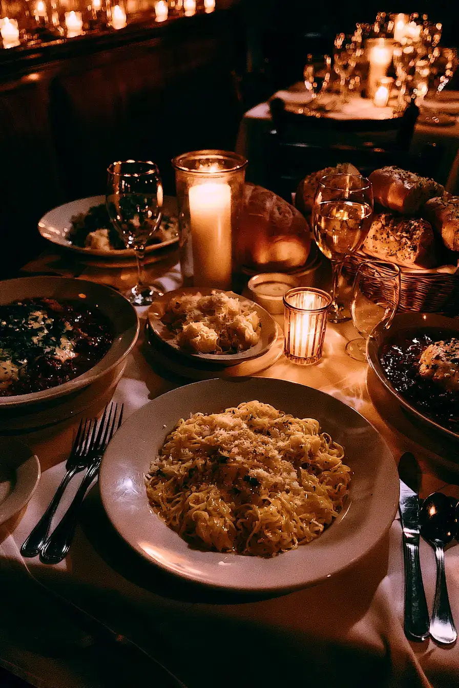 27 Romantic Dinner Ideas for the Perfect Candlelit Evening 9 maggianos inspired italian family style dinner 1