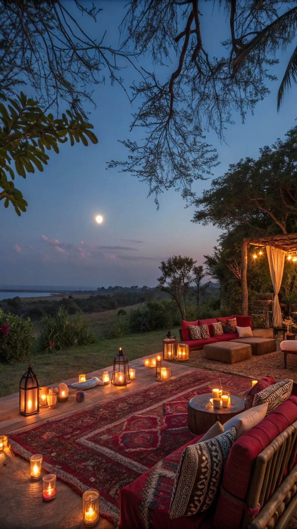 15 Enchanting Backyard Ideas to Create Your Witchy Outdoor Sanctuary Cozy moonlit gathering space with candles, cushions, and a full moon