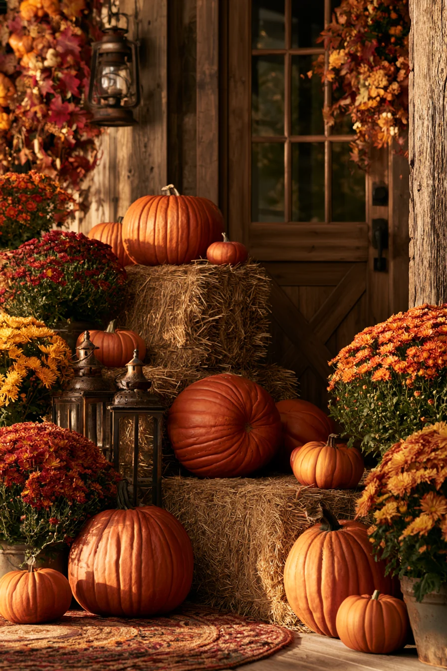 27 Budget Friendly Outdoor Halloween Decor Ideas 12 harvest pumpkin porch welcome 1