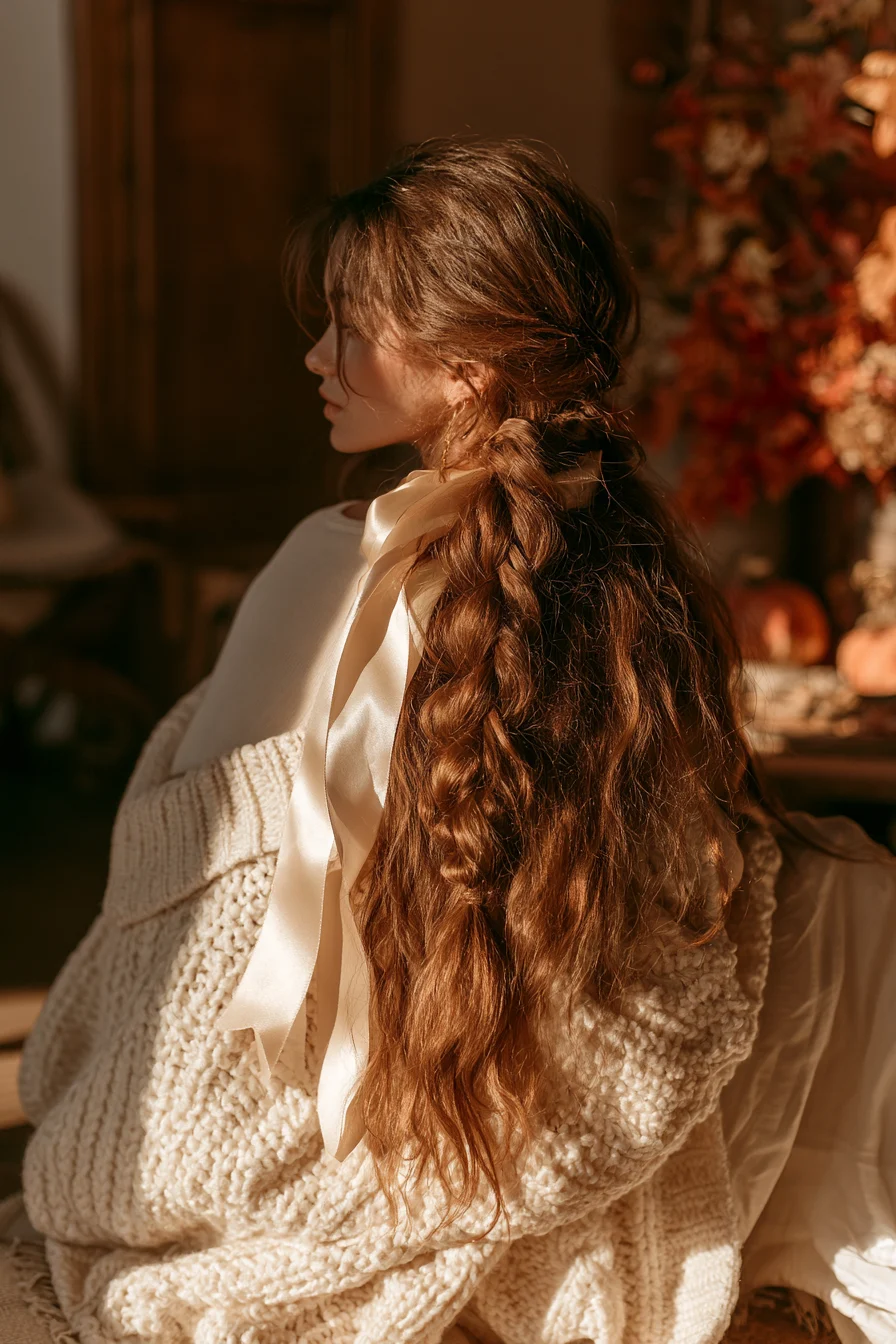 27 Cozy Hairstyles For Comfy Chic Style 12 sweet satin ribbon braid 1