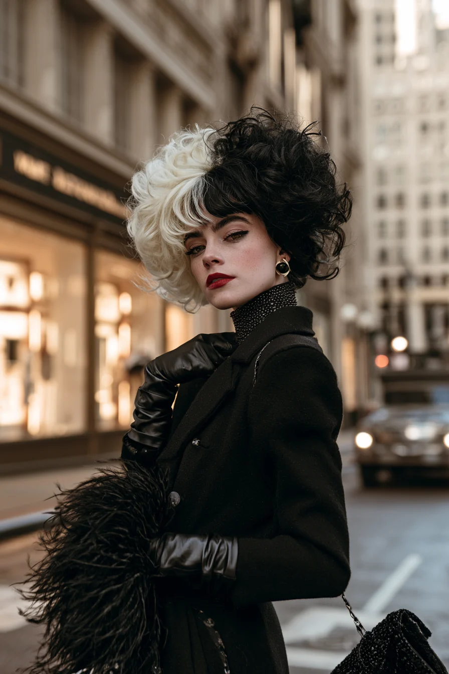 27 Black Halloween Costumes For A Spooky Look 13 dramatic cruella fashion glamour 1