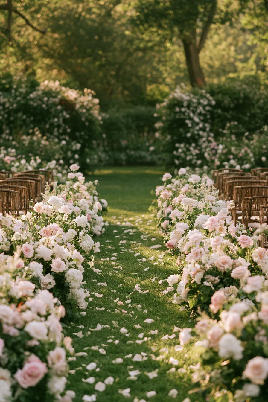 27 Modern Morning Wedding Ideas 15 romantic blooming wedding aisle