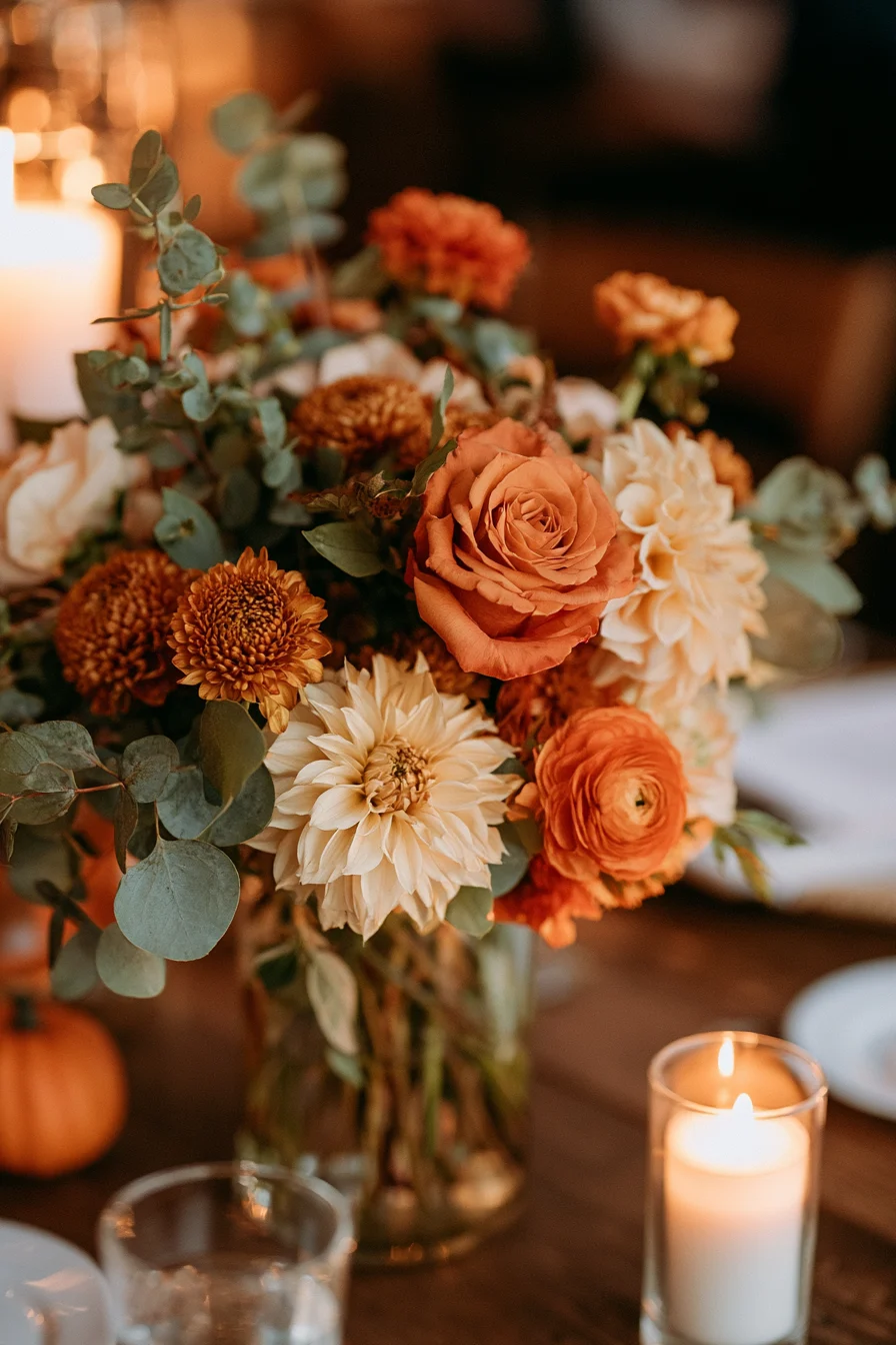 27 Vibrant Fall Wedding Flowers 16 pumpkin palette floral joy 1