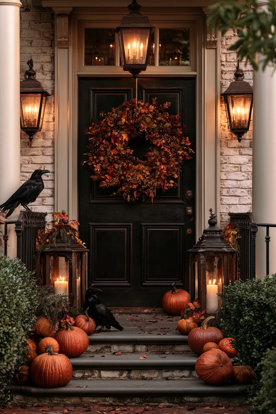 27 Budget Friendly Outdoor Halloween Decor Ideas 17 raven pumpkin porch drama 1