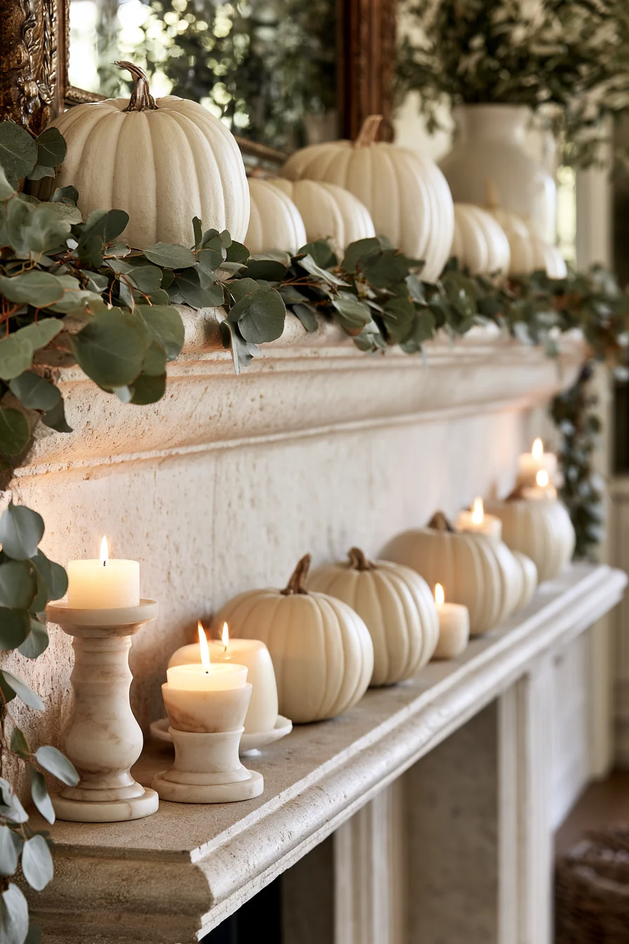 18 elegant white pumpkin mantle 1