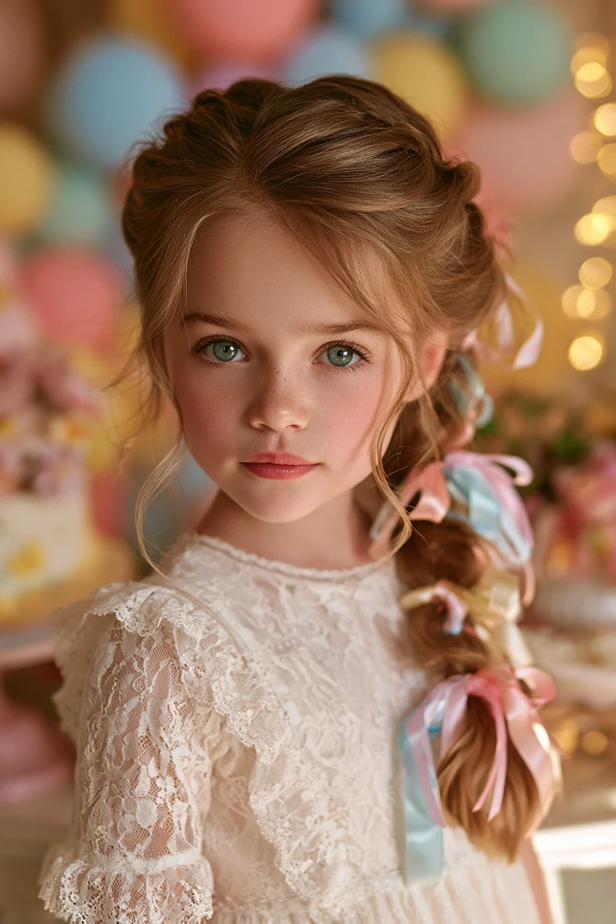 27 Magical Birthday Hairstyles for Kids 19 elegant ribbon birthday hair 1