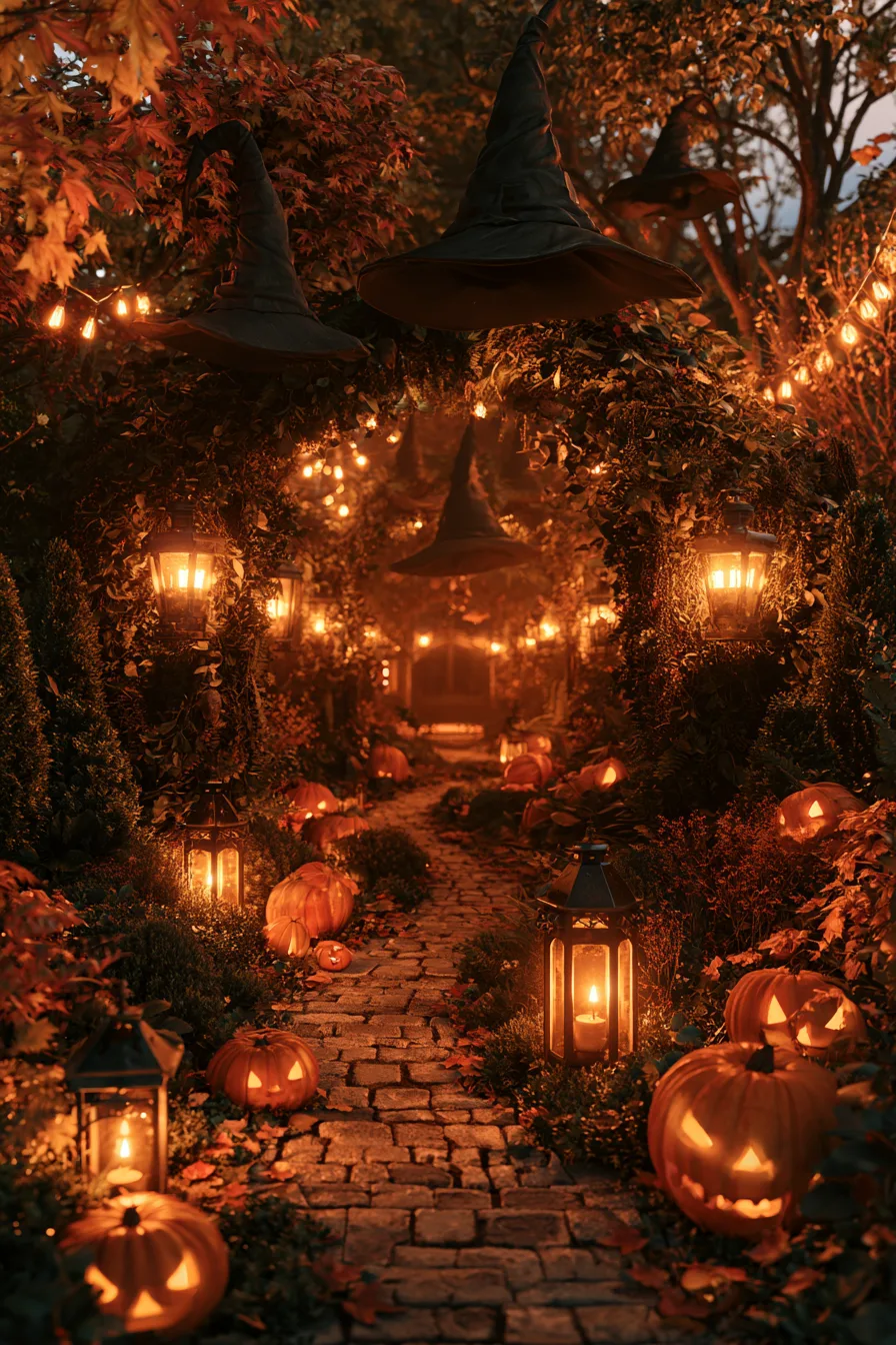 27 Budget Friendly Outdoor Halloween Decor Ideas 19 floating witch hat entrance