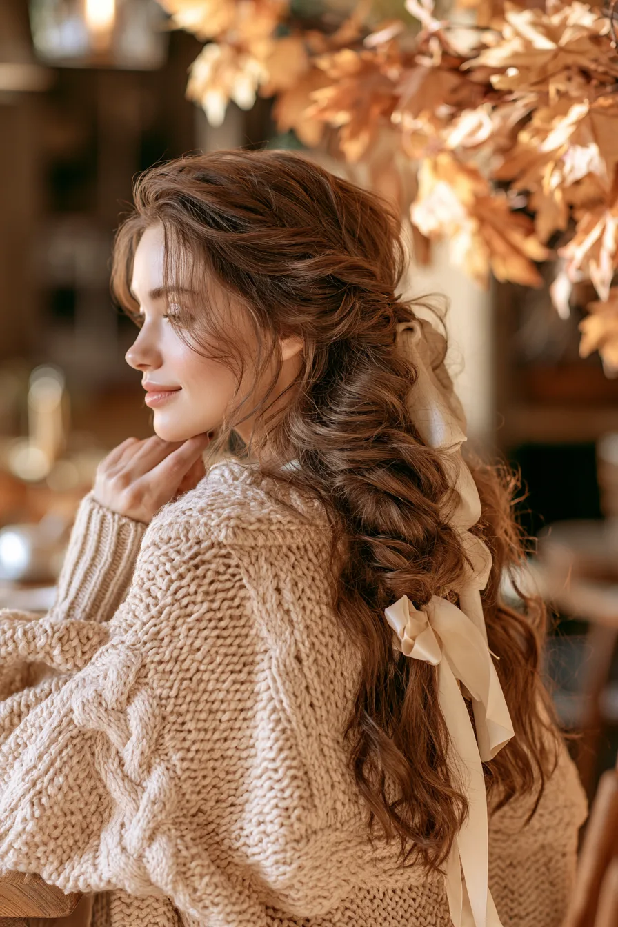 27 Cozy Hairstyles For Comfy Chic Style 2 charming romantic ribbon braid 1