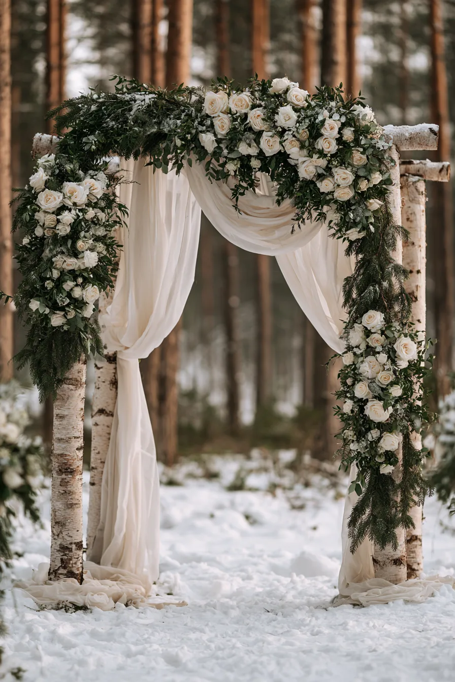 27 Cozy Winter Wedding Ideas For Dream Weddings 20 woodland birch wedding arch 1