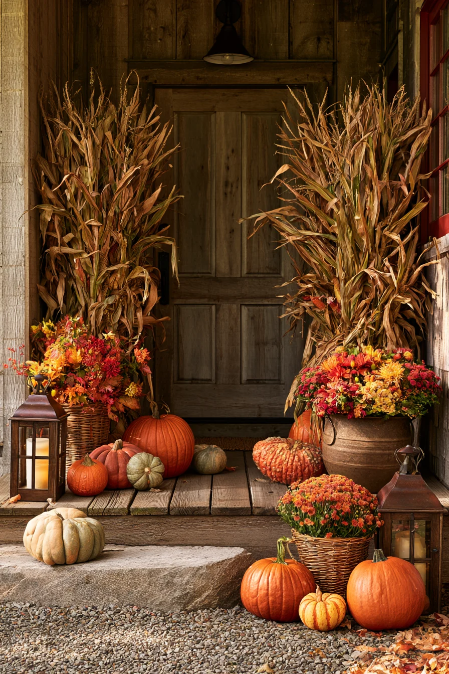 27 Budget Friendly Outdoor Halloween Decor Ideas 21 autumn cornstalk halloween entrance 1