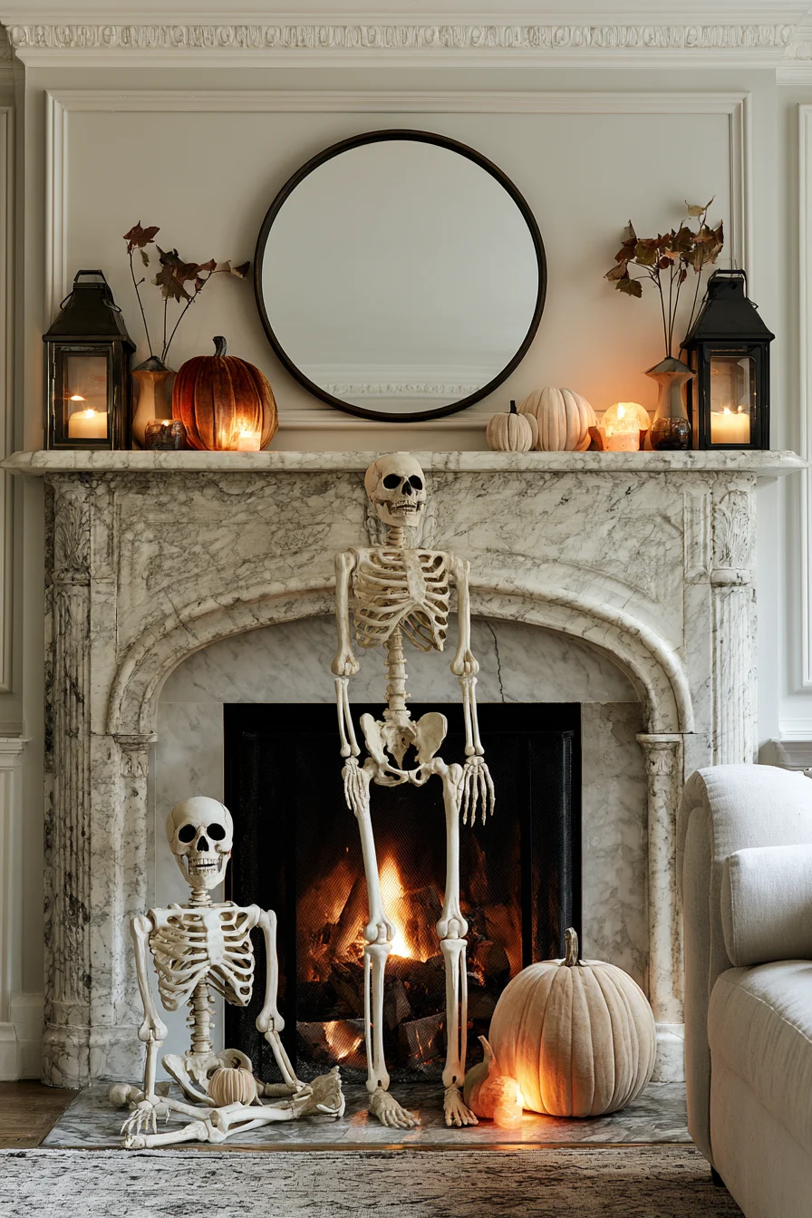 23 modern skeleton halloween mantle 1