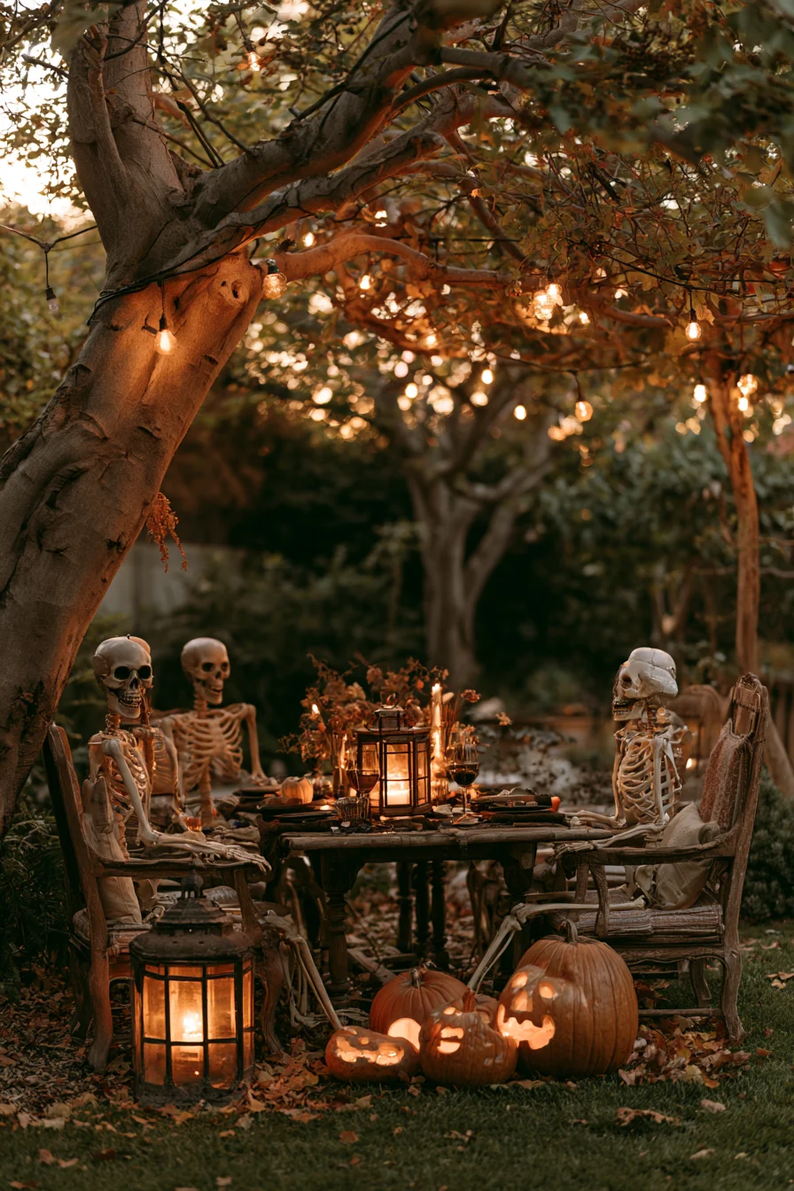 27 Budget Friendly Outdoor Halloween Decor Ideas 26 life sized skeleton garden party 1
