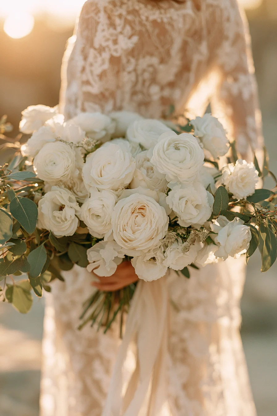 27 Modern Morning Wedding Ideas 26 luminous white bridal bouquet