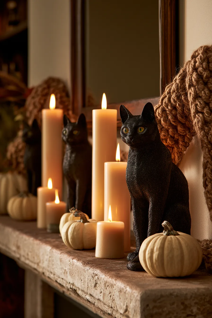 26 playful black cat mantle 1