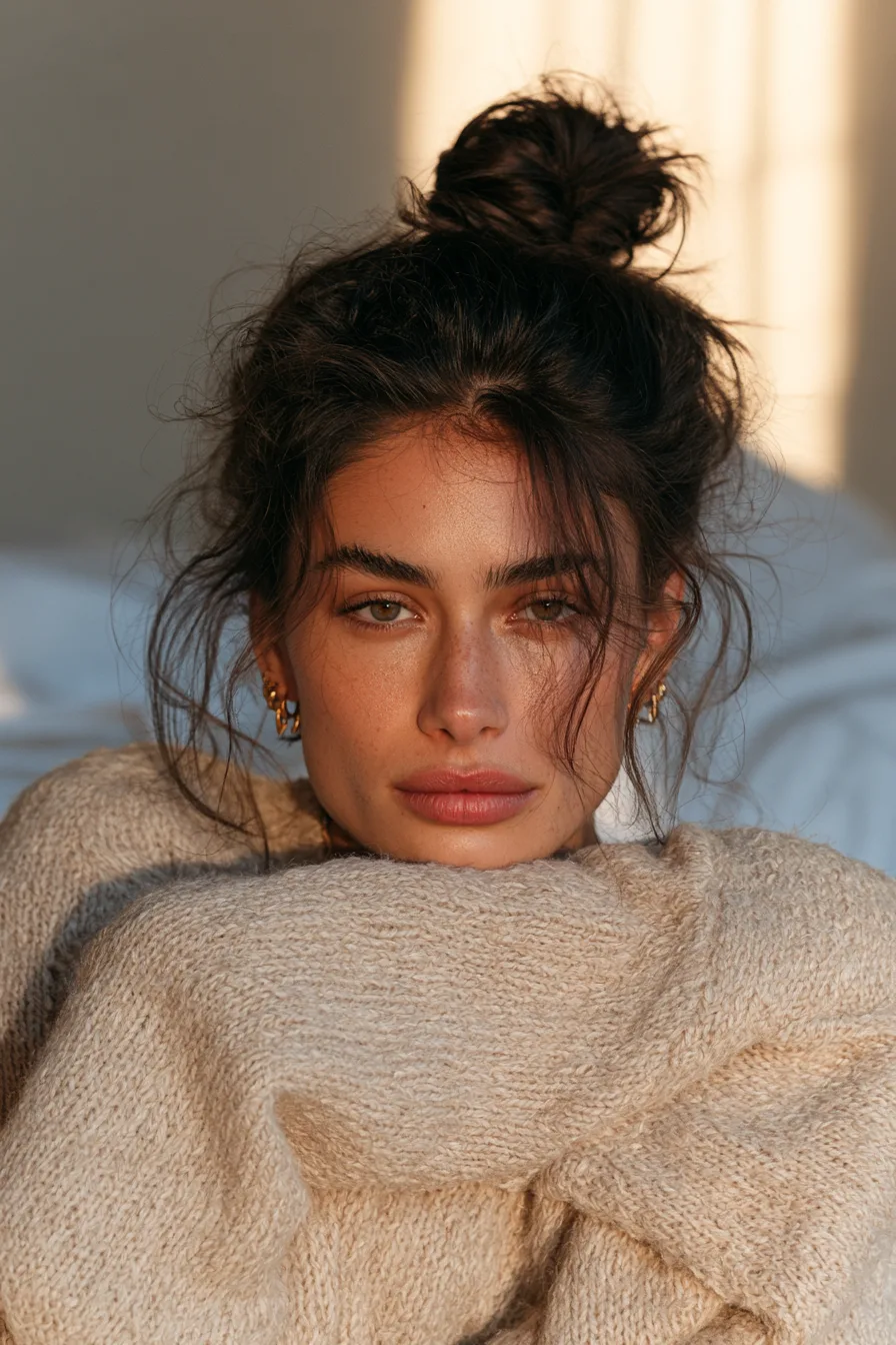 27 Cozy Hairstyles For Comfy Chic Style 3 carefree voluminous bun 1