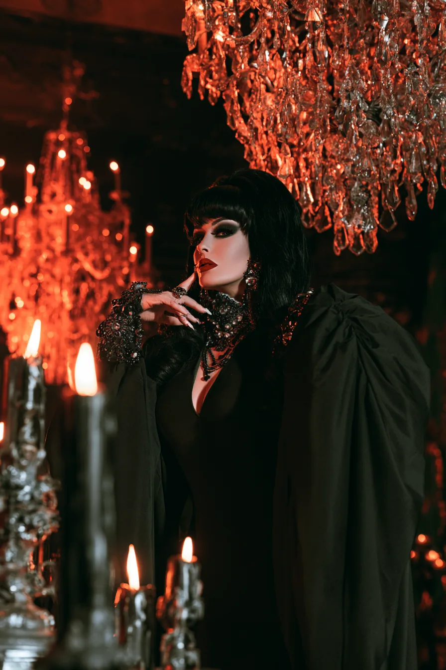 27 Black Halloween Costumes For A Spooky Look 3 glamorous elvira gothic fashion 1