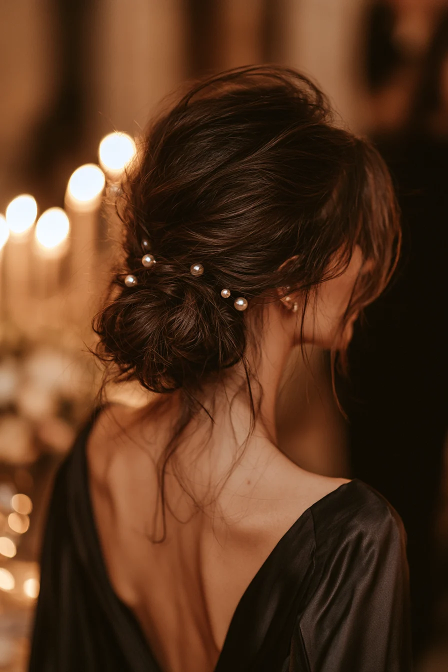 3 graceful pearl low bun