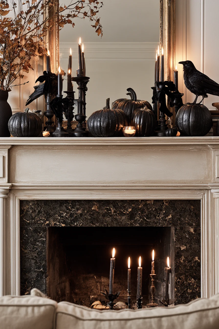 4 dramatic black pumpkin mantle 1
