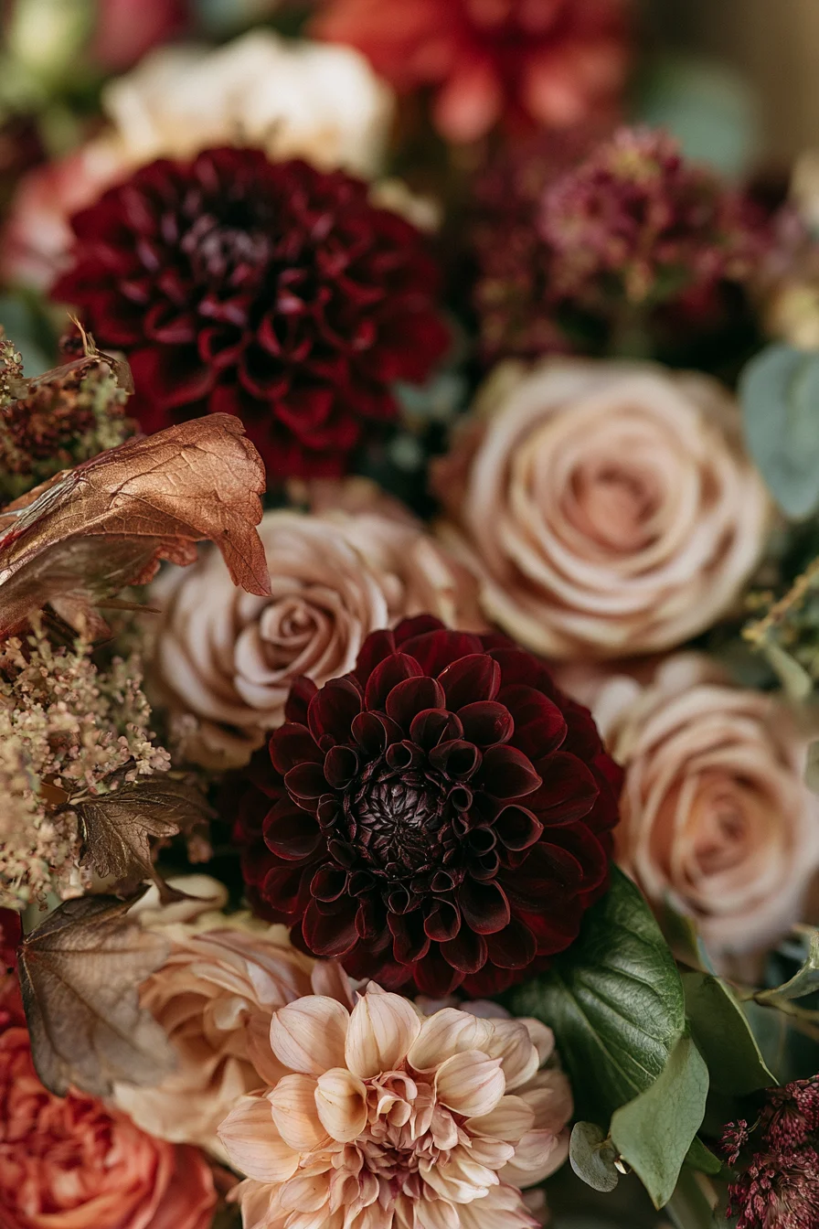 27 Vibrant Fall Wedding Flowers 5 burgundy dahlia wedding drama 1