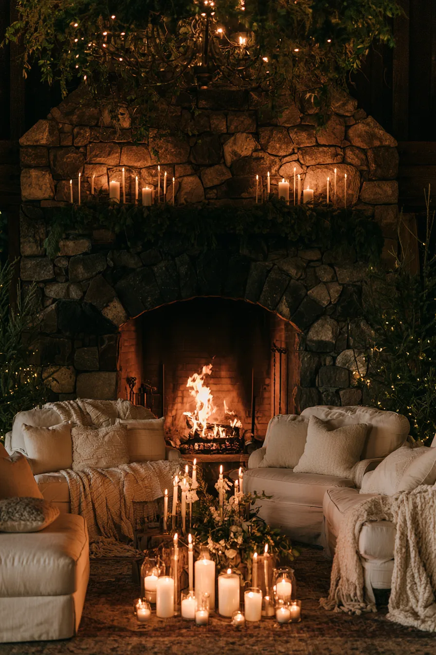 27 Cozy Winter Wedding Ideas For Dream Weddings 7 dreamy fireplace wedding lounge 1