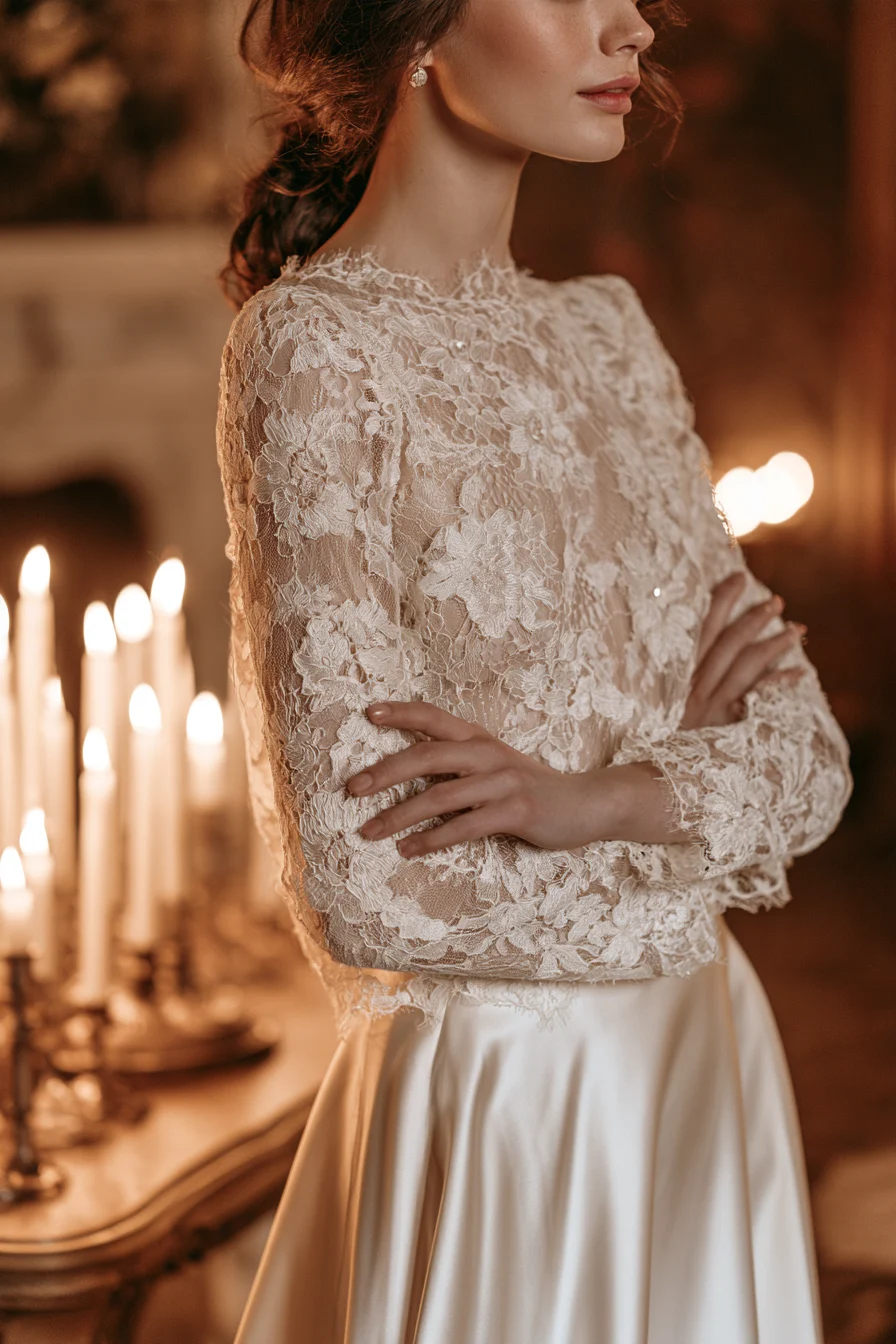 27 Beautiful Bridal Separates Tops for a Chic and Elegant Wedding Look 1 romantic lace bridal ensembles 1