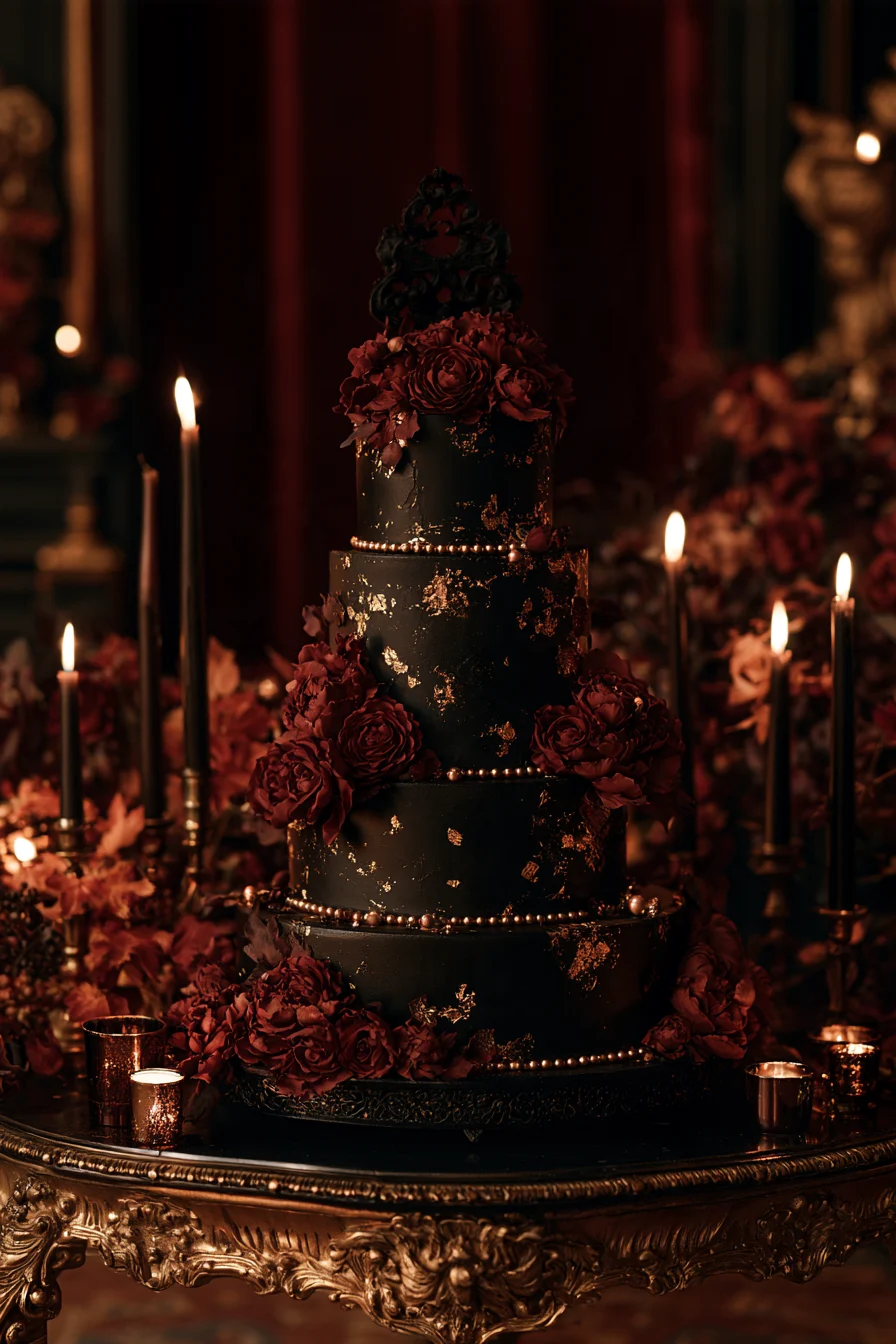 10 dramatic black wedding cakes with elegant details 1