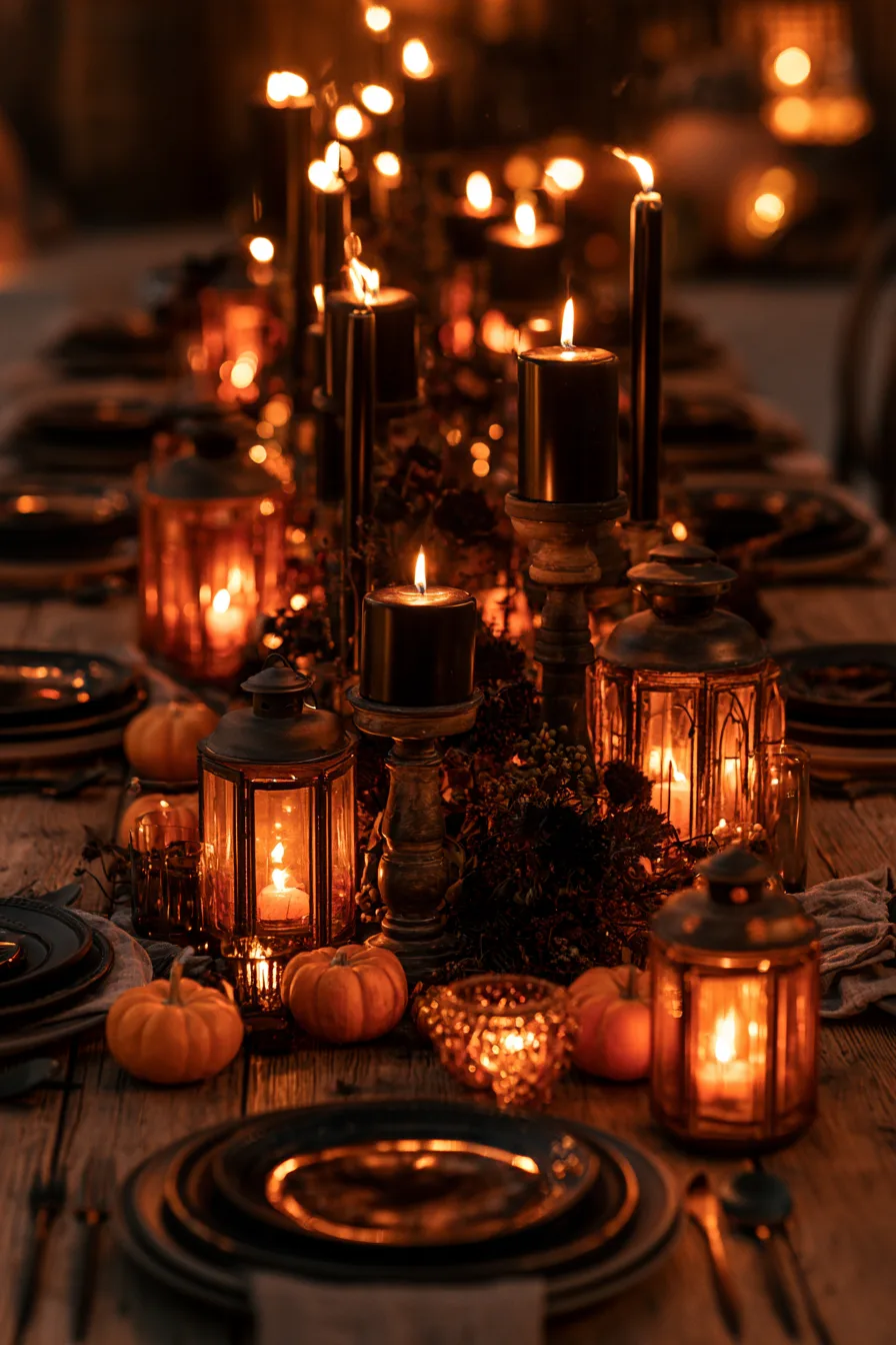 27 Halloween Party Ideas For Spooky Fun 11 atmospheric candlelit halloween table decor 1