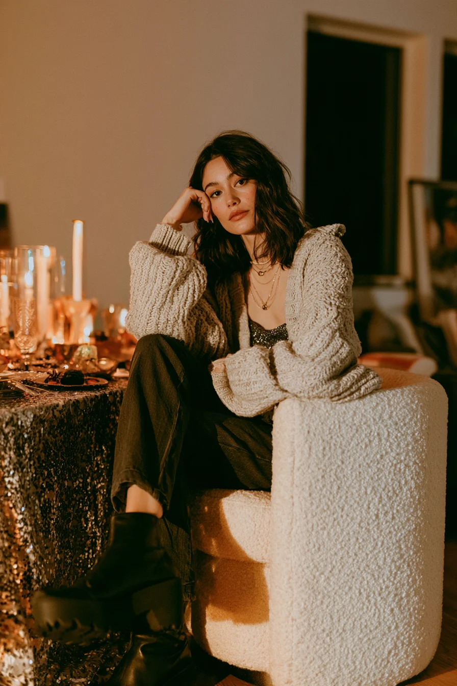 27 Casual New Years Eve Outfits To Try 11 chunky cardigan cozy party style