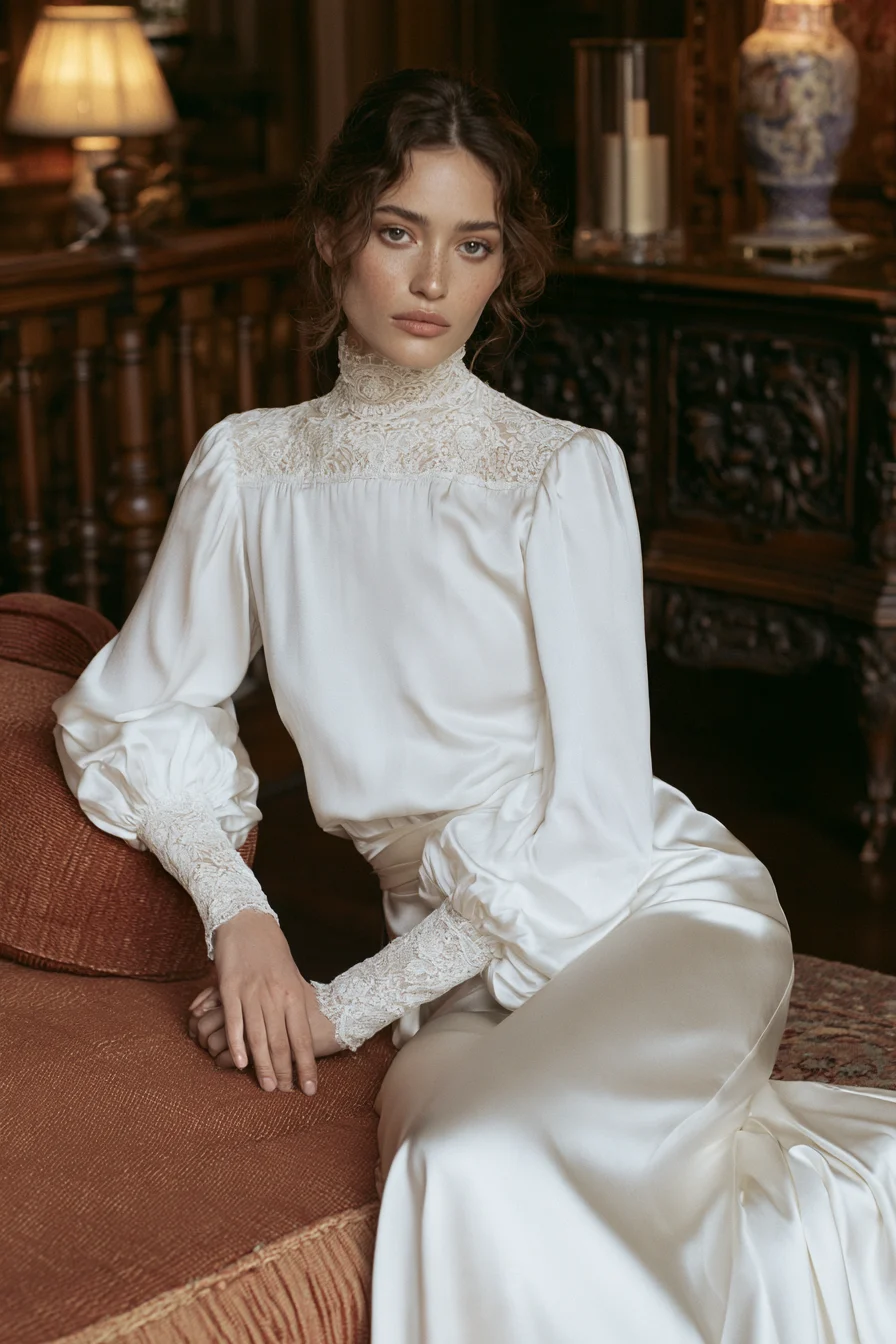 27 Beautiful Bridal Separates Tops for a Chic and Elegant Wedding Look 11 classic high neck bridal looks 1