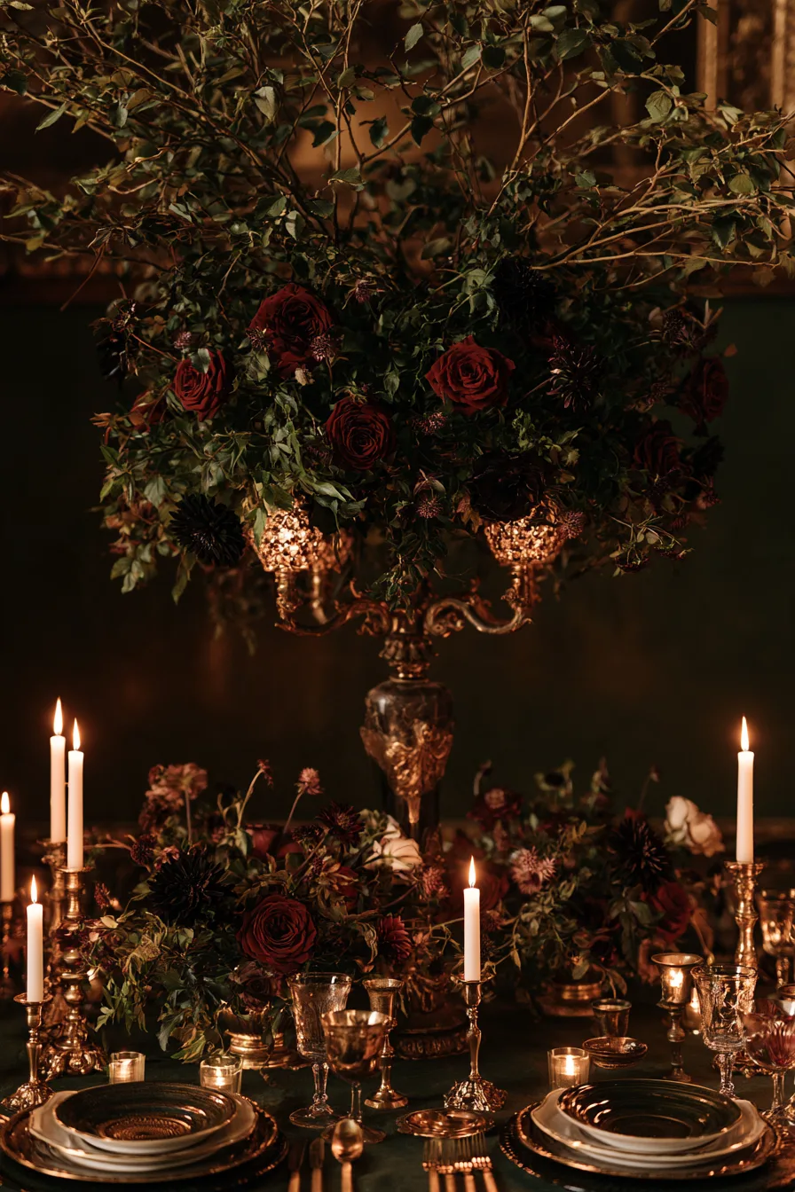 27 Haunted Wedding Ideas That Feel Magical 11 dramatic floral centerpieces with vintage elegance 1