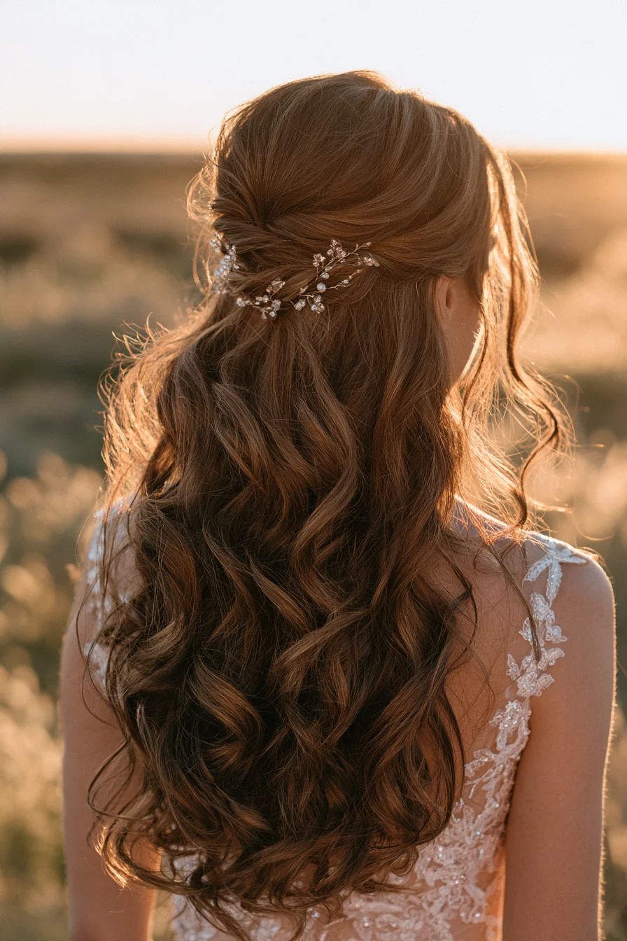 11 soft flowing bridal half up half down hair 1