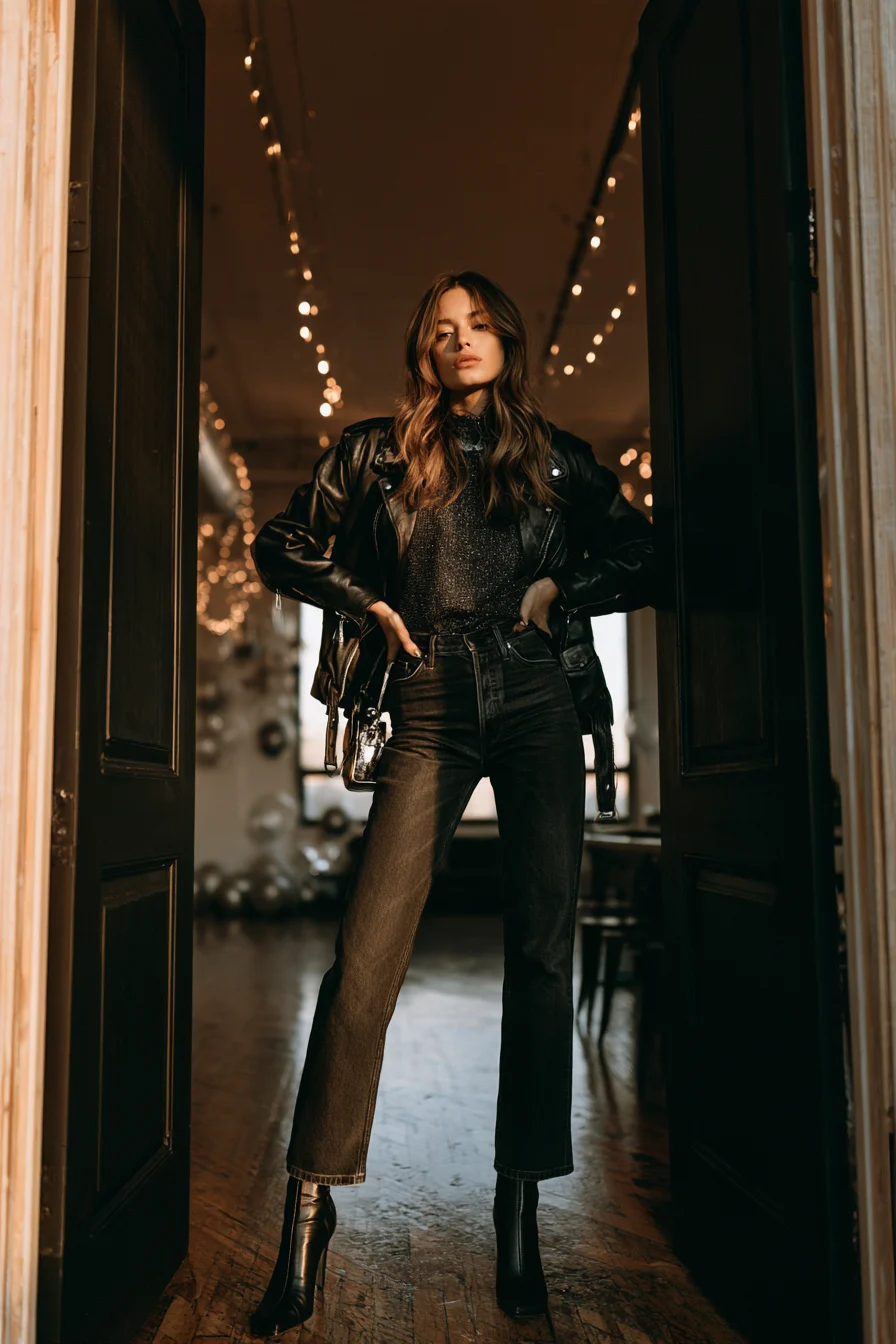 27 Casual New Years Eve Outfits To Try 12 edgy leather jacket midnight look 1