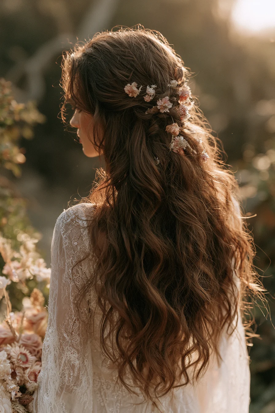27 Wedding Hairstyles for Long Hair That Are Elegant Romantic and Picture Perfect 13 free spirited boho wedding hair 1