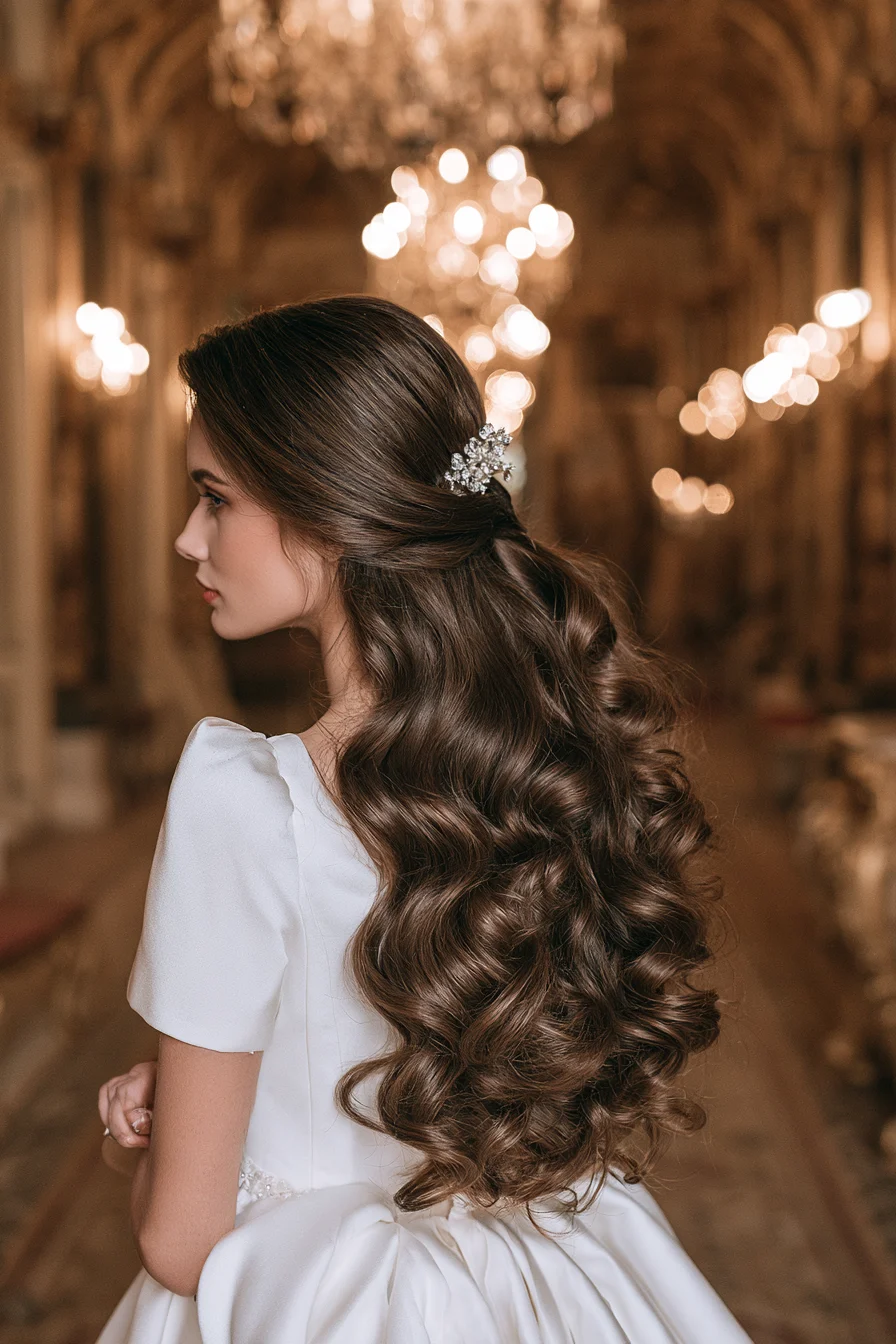 13 glamorous voluminous bridal half up half down hair 1