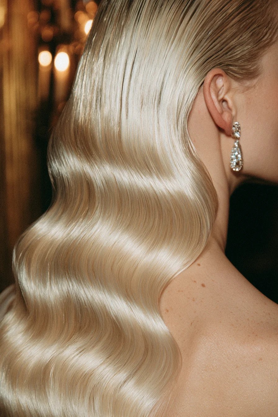 27 Wedding Hairstyles for Long Hair That Are Elegant Romantic and Picture Perfect 14 glamorous classic wave bridal styles 1