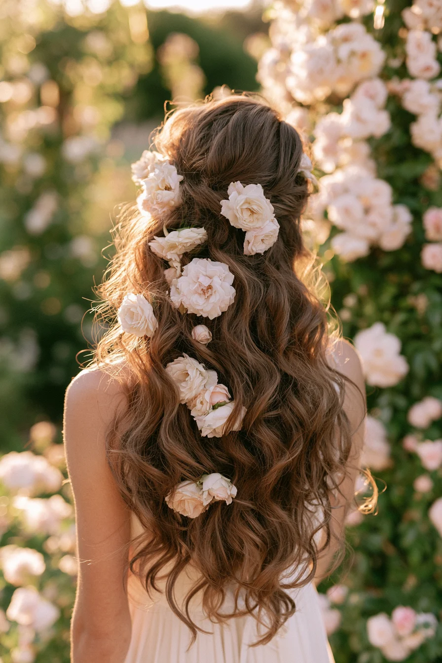 27 Sophisticated Wedding Guest Hairstyles for Any Dress 14 magical floral hairstyles for weddings 1