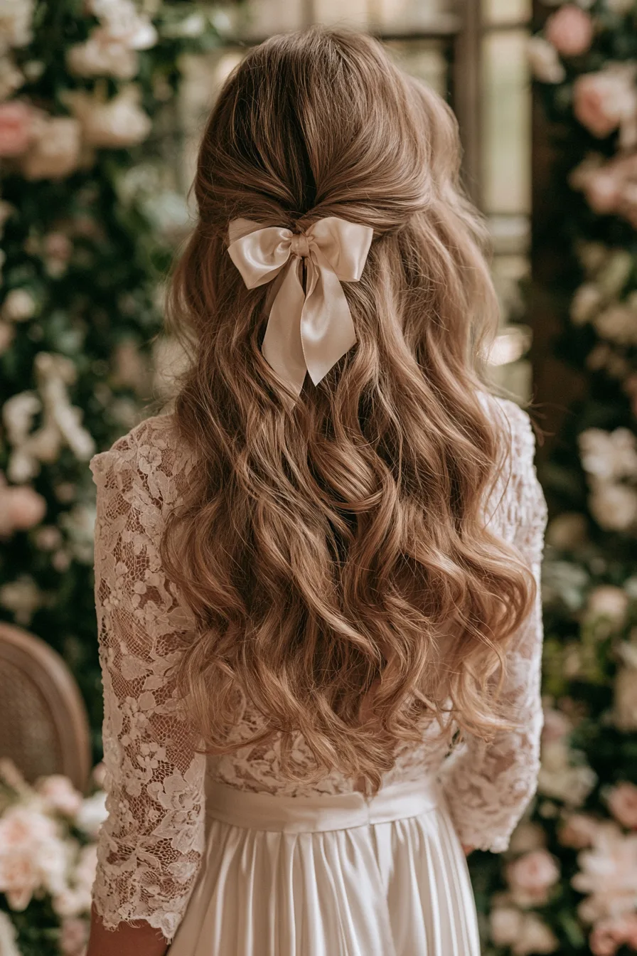 14 sweet ribbon bridal half up half down hair 1