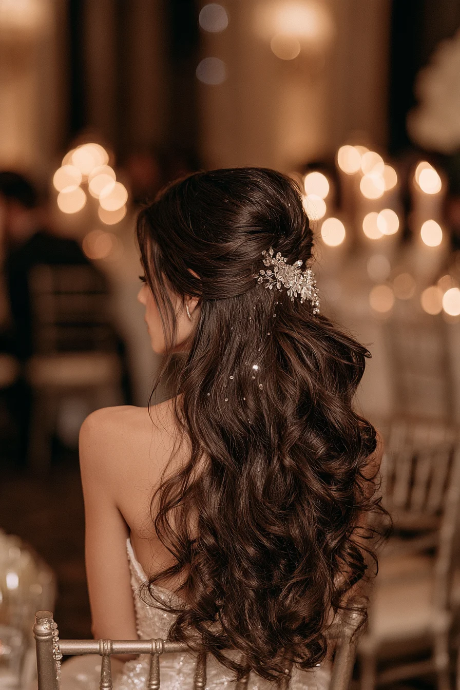 18 glistening crystal bridal half up half down hair 1