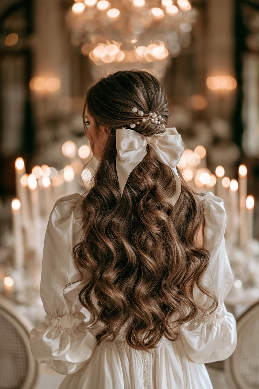19 elegant satin ribbon bridal half up half down hair 1