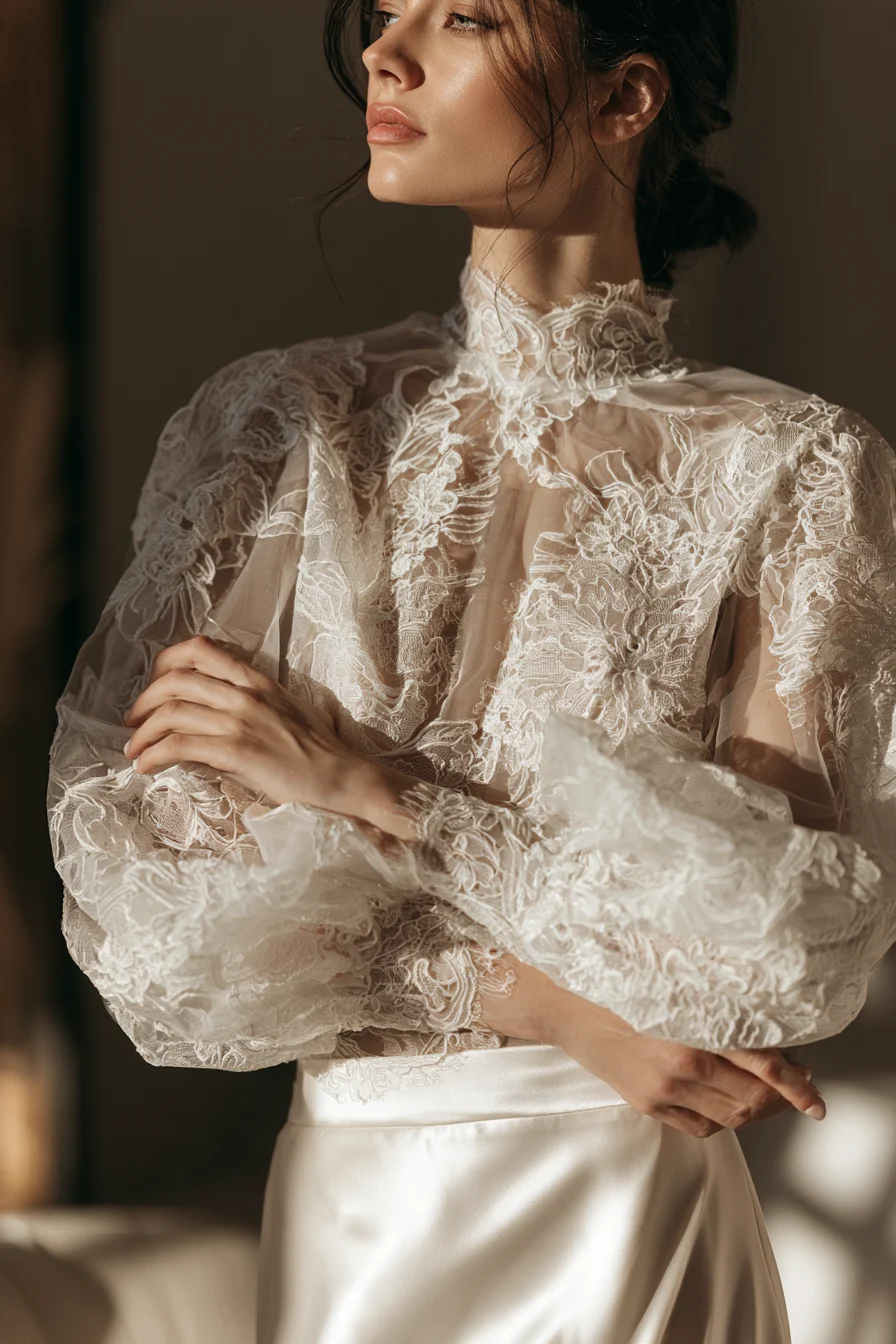 27 Beautiful Bridal Separates Tops for a Chic and Elegant Wedding Look 19 ethereal sheer bridal fashion 1