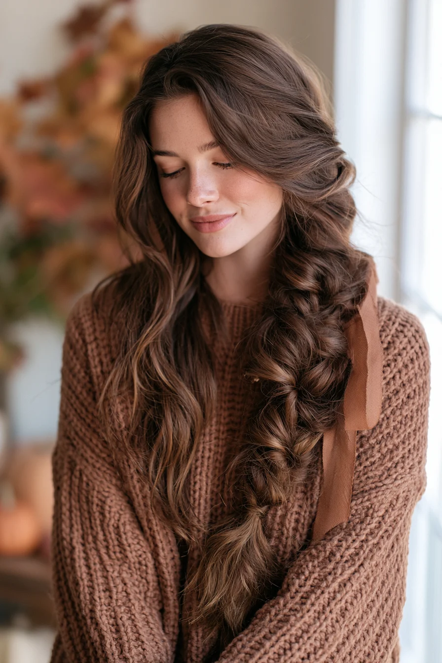 27 Gorgeous Thanksgiving Hairstyles to Make Your Holiday Look Extra Special 19 romantic one shoulder side braid