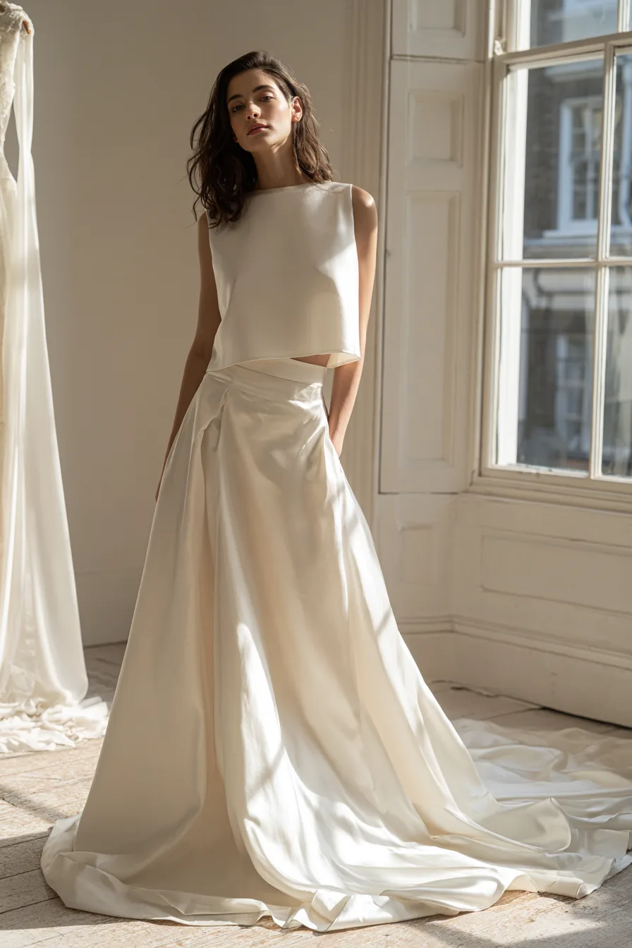 27 Beautiful Bridal Separates Tops for a Chic and Elegant Wedding Look 2 luxurious satin wedding separates 1