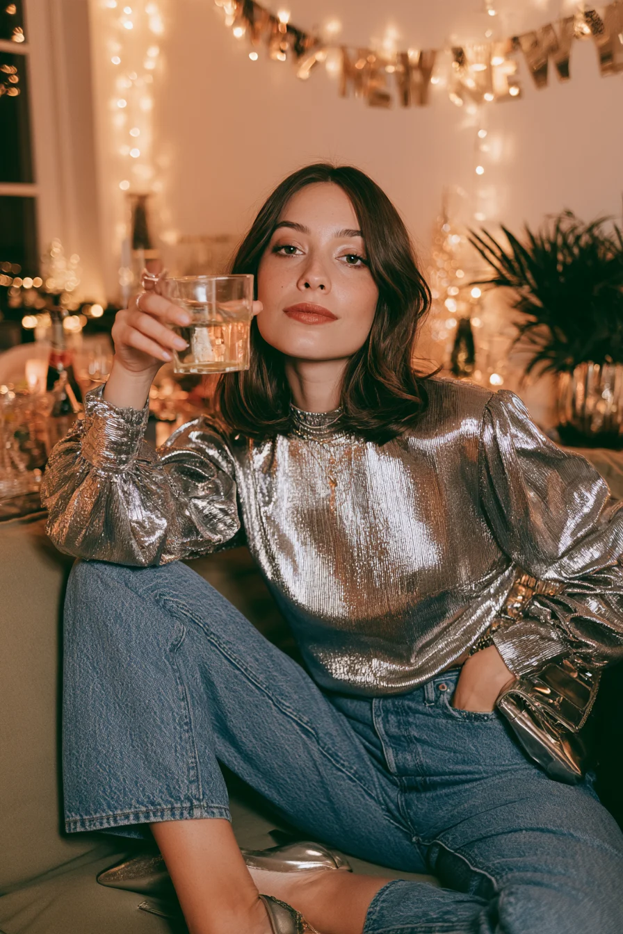 27 Casual New Years Eve Outfits To Try 2 metallic denim midnight celebration style 1