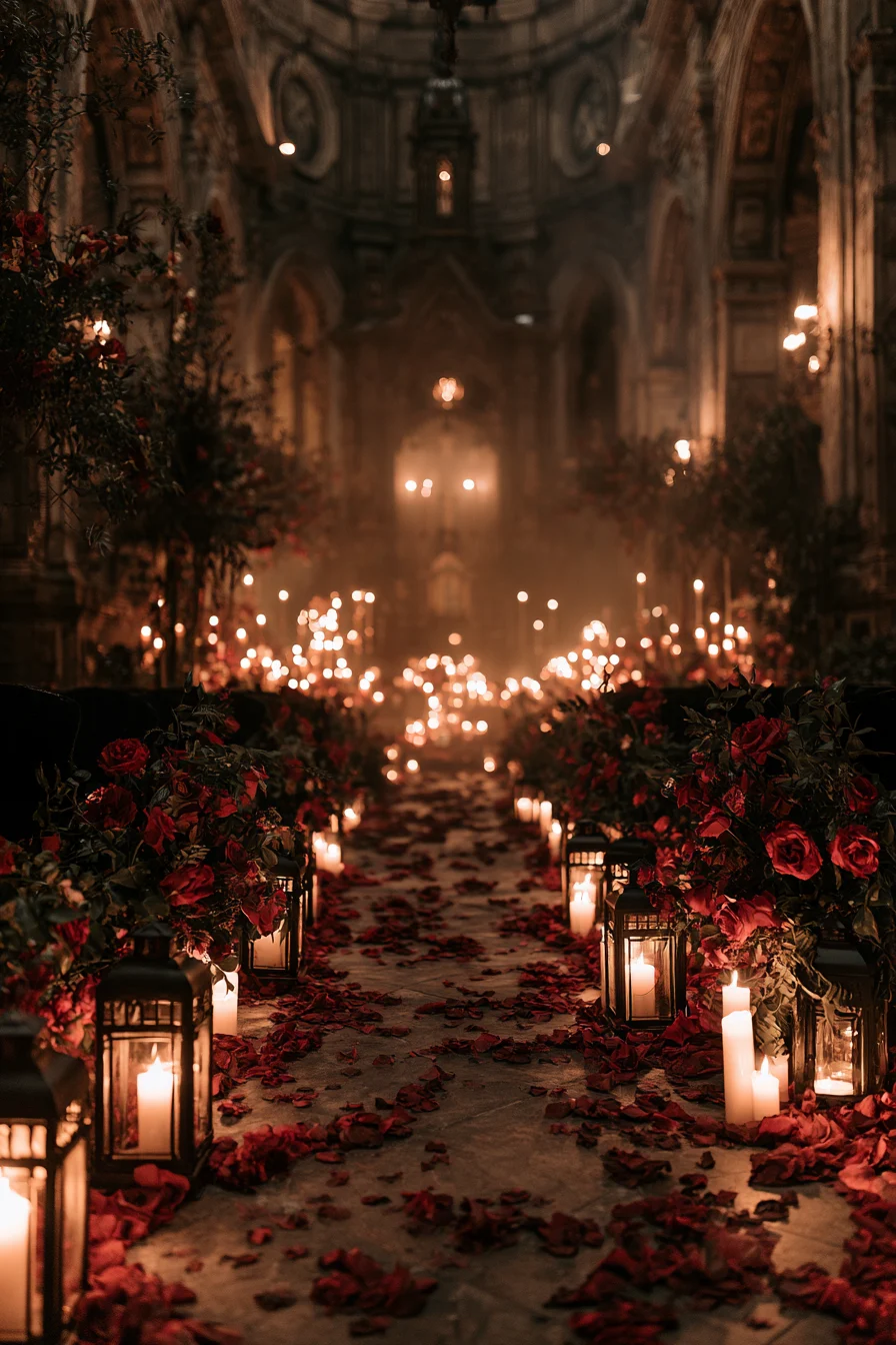 27 Haunted Wedding Ideas That Feel Magical 20 magical aisle decor with dark romantic details 1