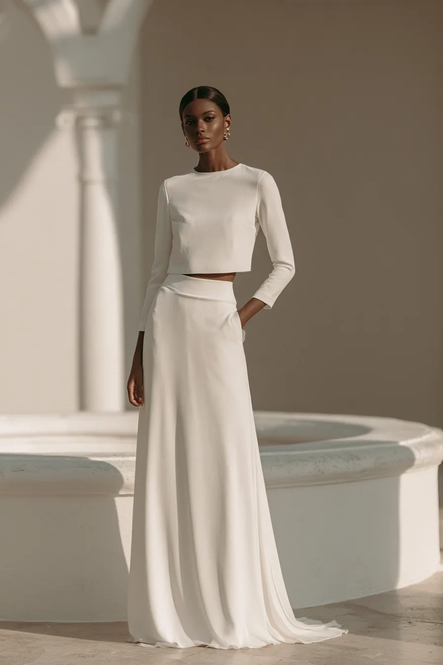 27 Beautiful Bridal Separates Tops for a Chic and Elegant Wedding Look 20 sophisticated minimalist wedding tops 1