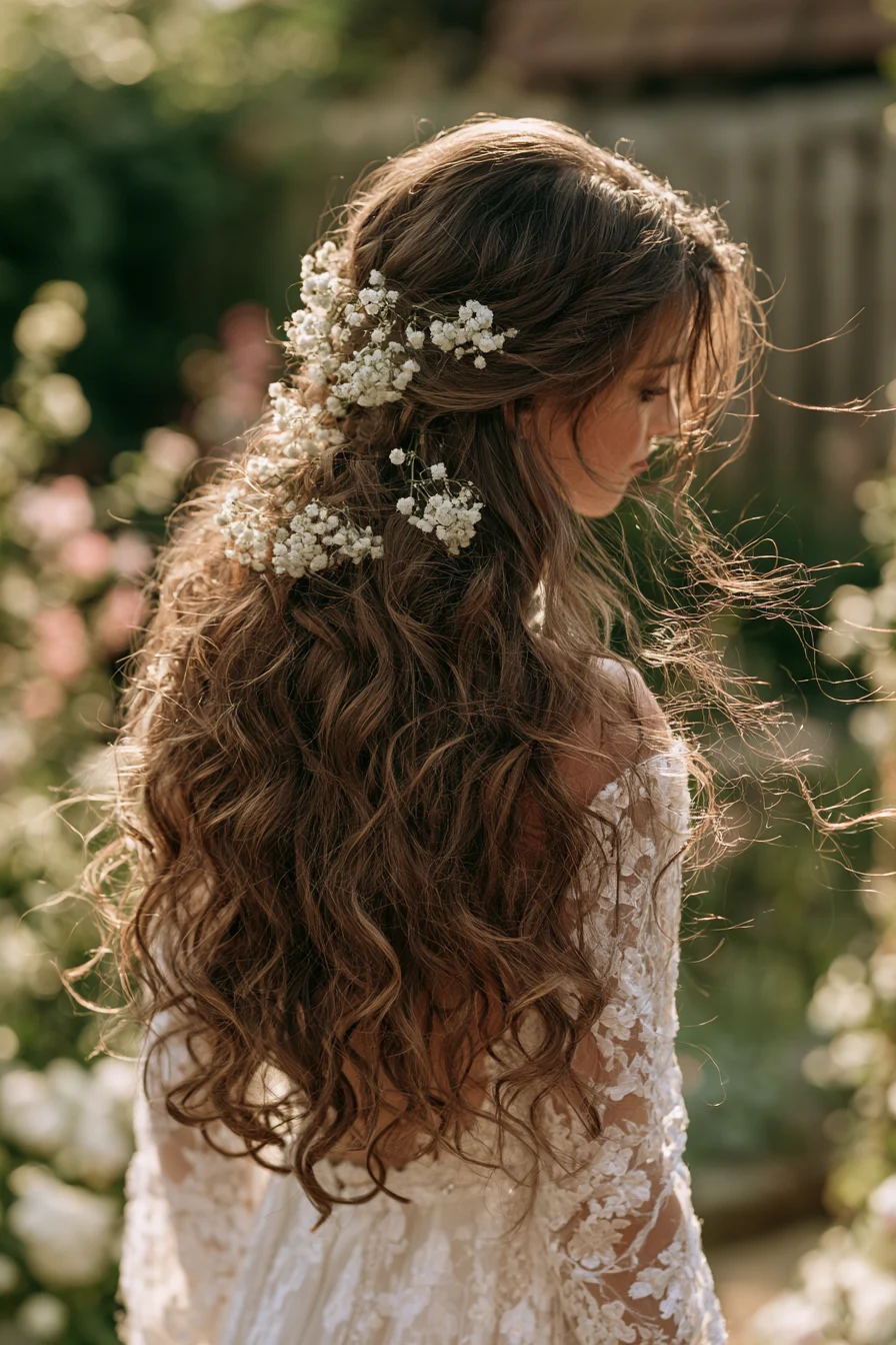 20 whimsical floral bridal half up half down hair