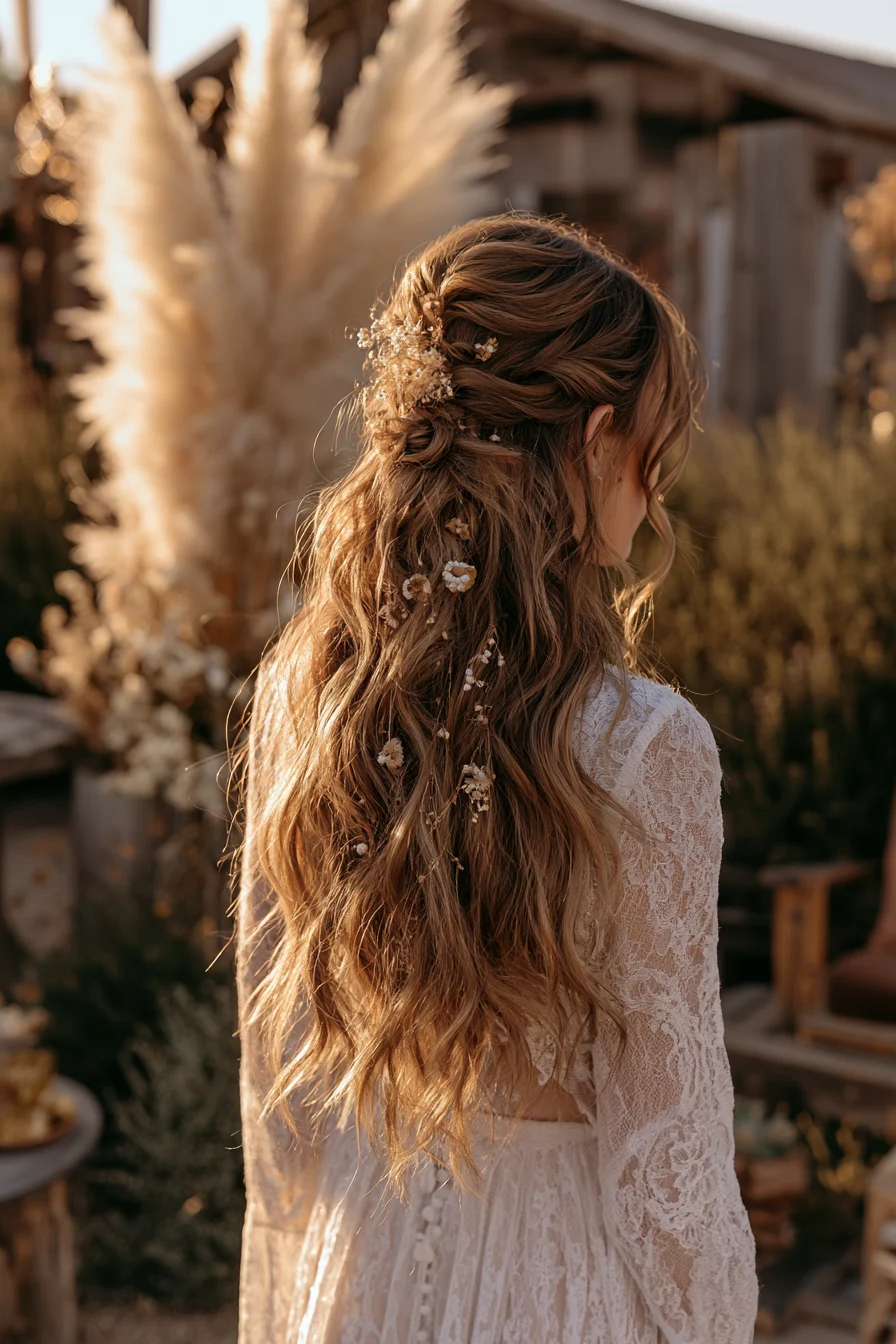 21 effortless bohemian bridal half up half down hair