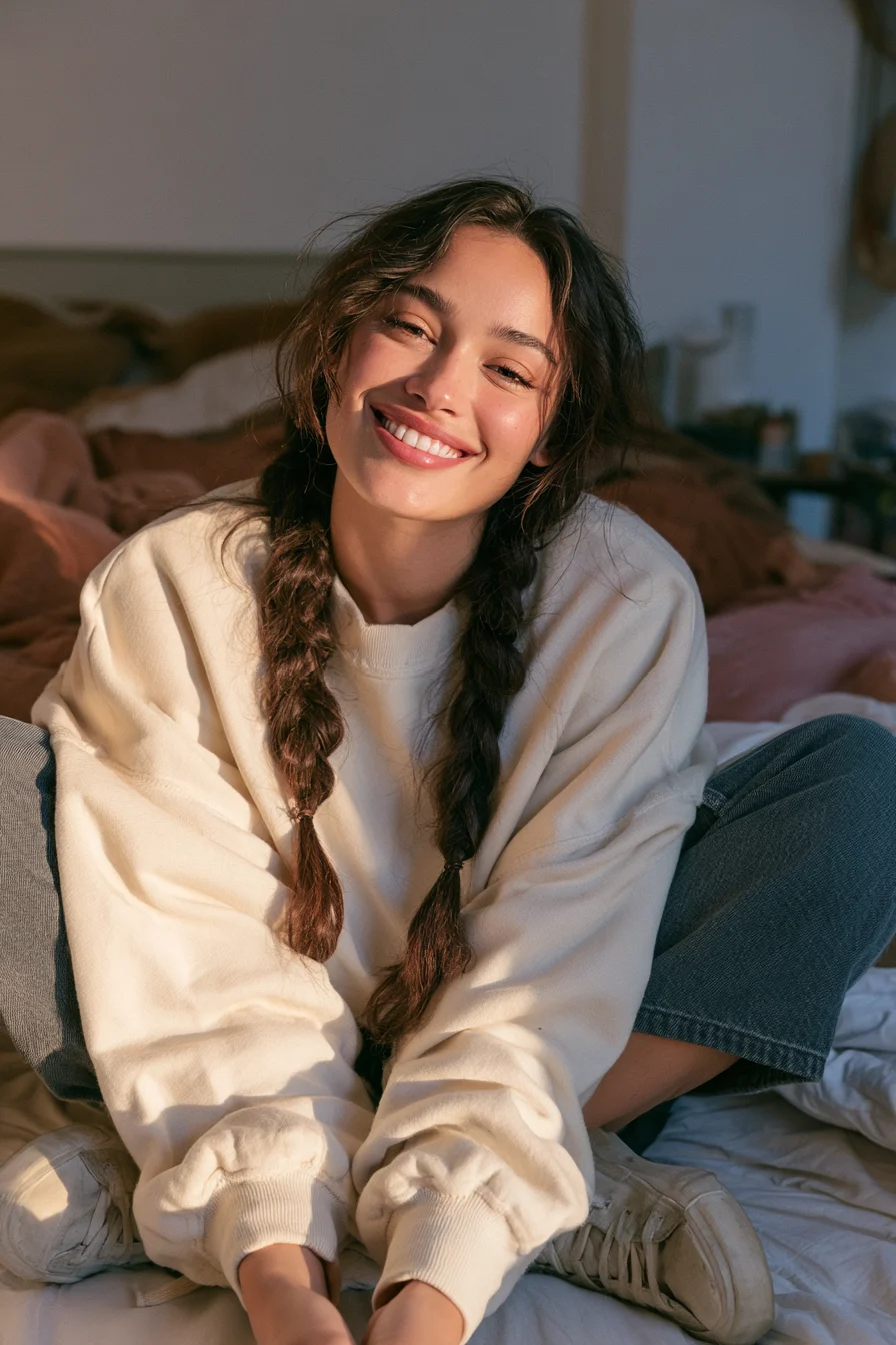 21 relaxed twin braids with playful texture 1