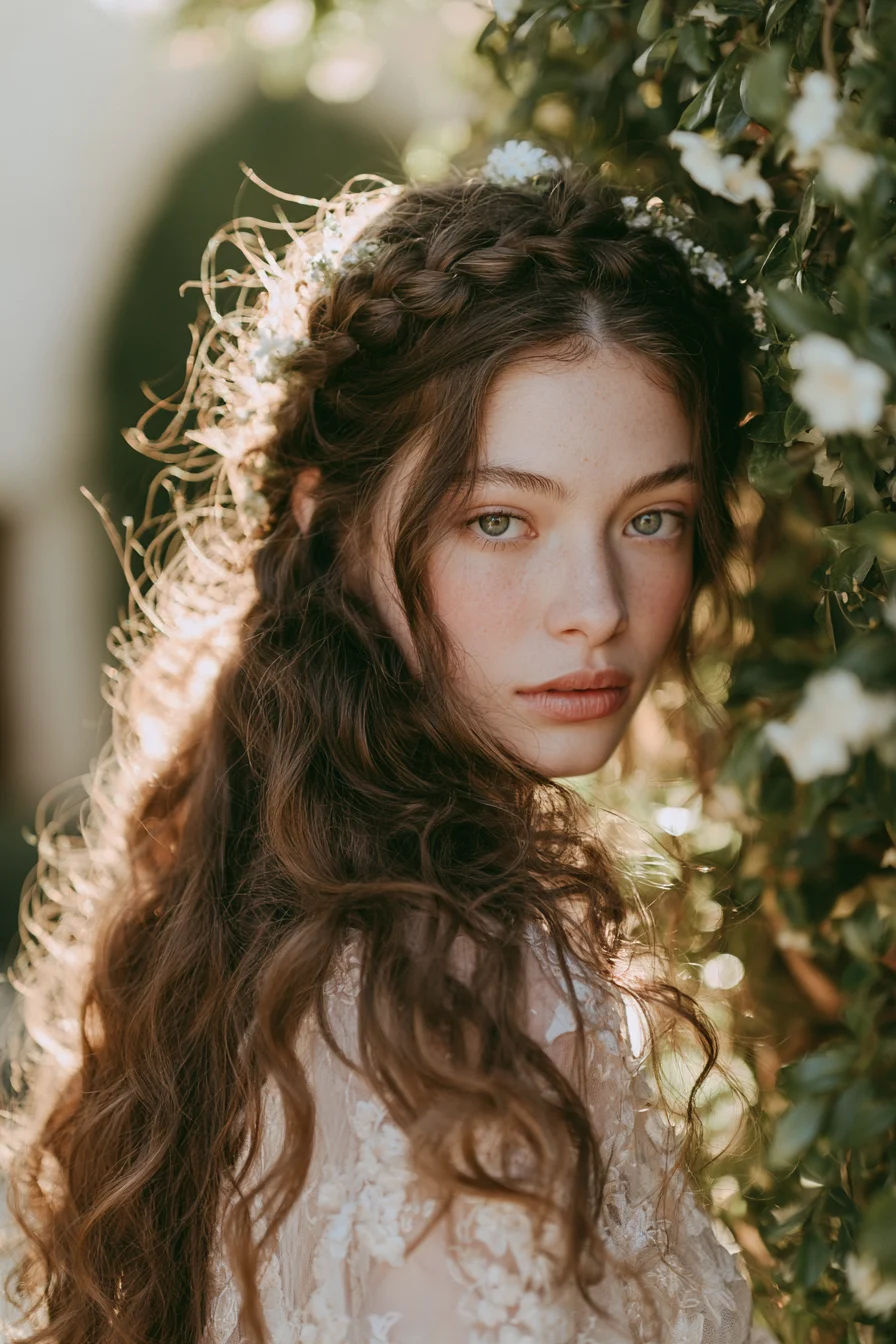 27 Wedding Hairstyles for Long Hair That Are Elegant Romantic and Picture Perfect 23 enchanting crown braid bridal hair 1